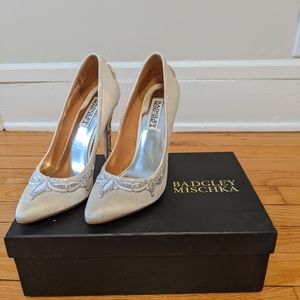 Badgley Mischka Silk High Heels Embellished with Beading